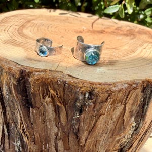 Swiss Blue Topaz Ear Cuff • Hammered Sterling Silver • No Piercing • 4mm or 7mm image 5