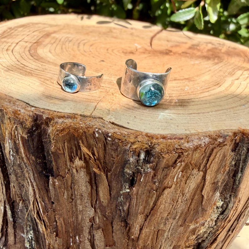 Swiss Blue Topaz Ear Cuff • Hammered Sterling Silver • No Piercing • 4mm or 7mm image 5