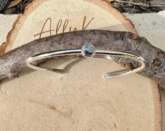 Sterling Silver Dainty White Buffalo Bracelet – Handmade Adjustable Cuff Jewelry