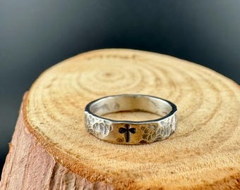 Sterling Silver 4mm Cross Band Ring - Minimalist Faith Jewelry