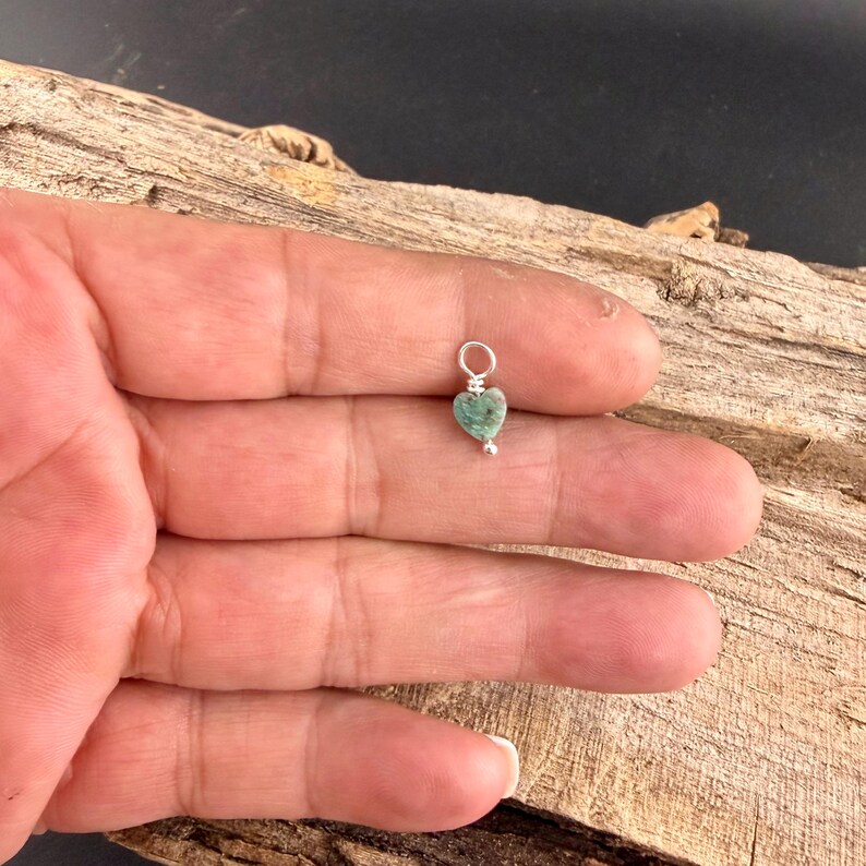 African Green Dragon Heart • 6mm Tiny Stone Charm • Sterling Wrapped immagine 6