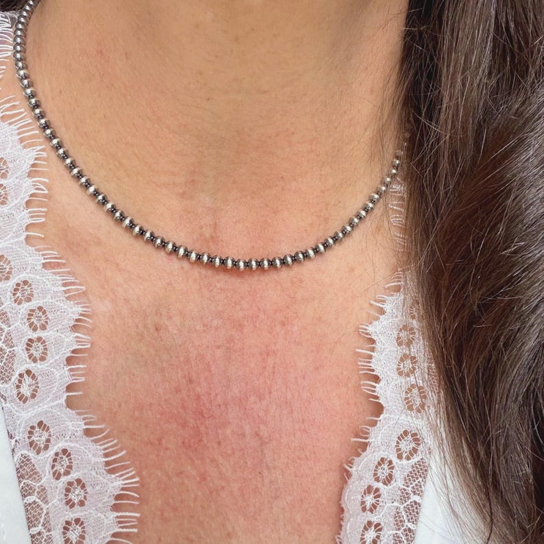 4mm Sterling Silver Desert Pearl Choker Necklace • Classic Southwestern Elegance image 1