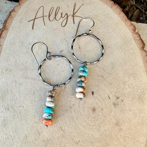 Sterling Silver Spiny Oyster & Turquoise Dangle Drop Earrings • Long Drop Style image 3
