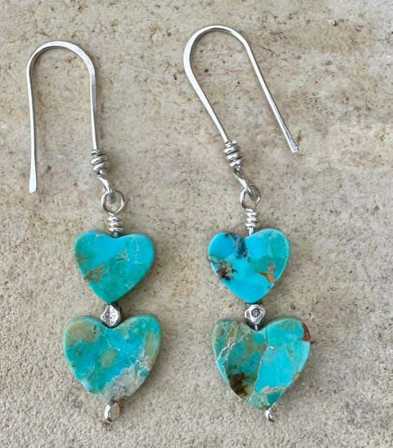 Kingman turquoise double heart shaped gemstone earrings