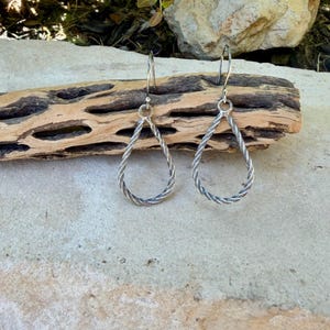 Sterling Silver Teardrop Drop Earrings – Rustic Twisted Wire Pattern image 7