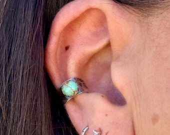 Genuine Turquoise Ear Cuff 4mm–6mm • Sterling Silver Faux Conch • No Piercing Needed
