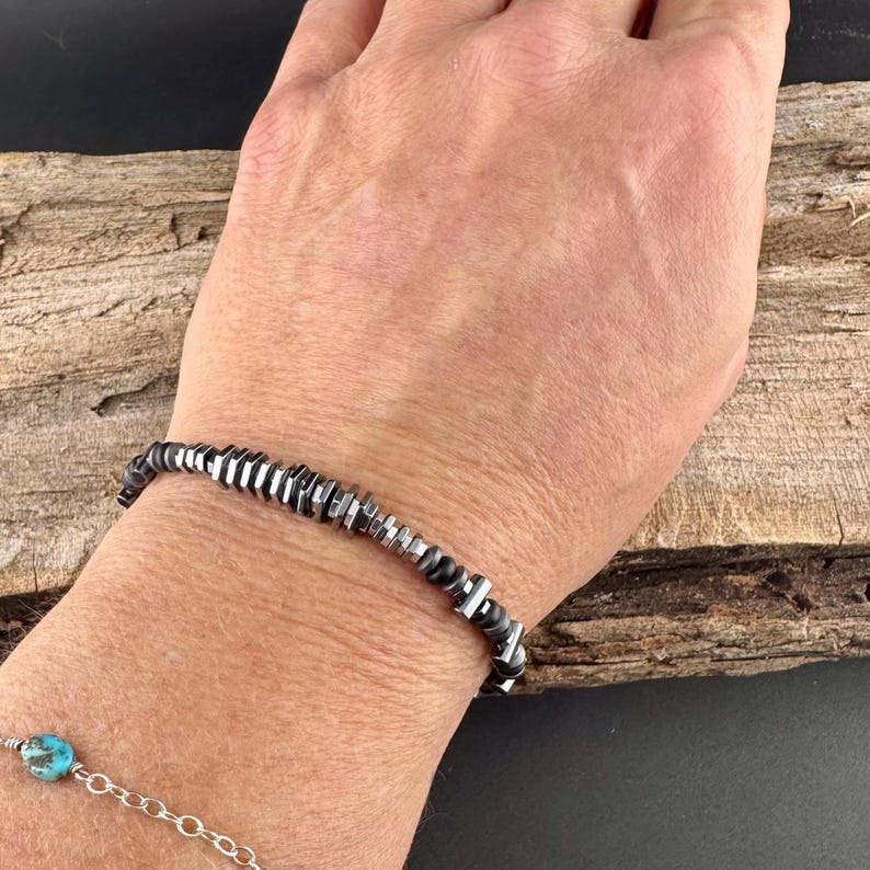 Black Silver Hematite & Onyx Bracelet – Unisex Elegant Unique Sterling Jewelry image 5