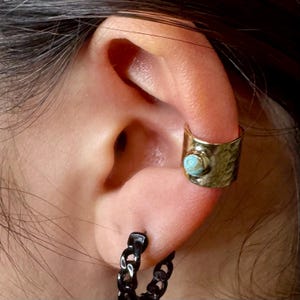 4mm Genuine Turquoise Brass Ear Cuff | Wide Conch Band | No-Piercing Earring image 1