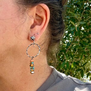 Sterling Silver Spiny Oyster & Turquoise Dangle Drop Earrings • Long Drop Style image 7