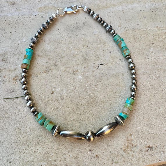 Navajo Pearl Turquoise Anklet, Sterling Silver Anklet, Boho Anklet, Southwest Jewelry, Unique Ankle Bracelet