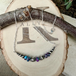 Spotted Purple Mohave Turquoise Necklace • Desert Pearls • Sterling Silver Southwest Jewelry image 3