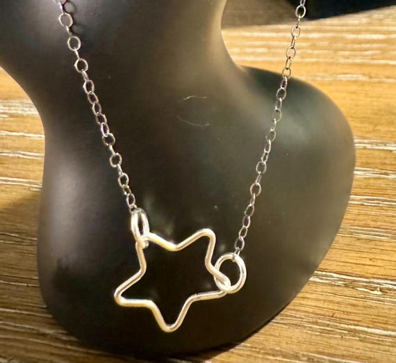 Sterling silver star oxidized chain necklace