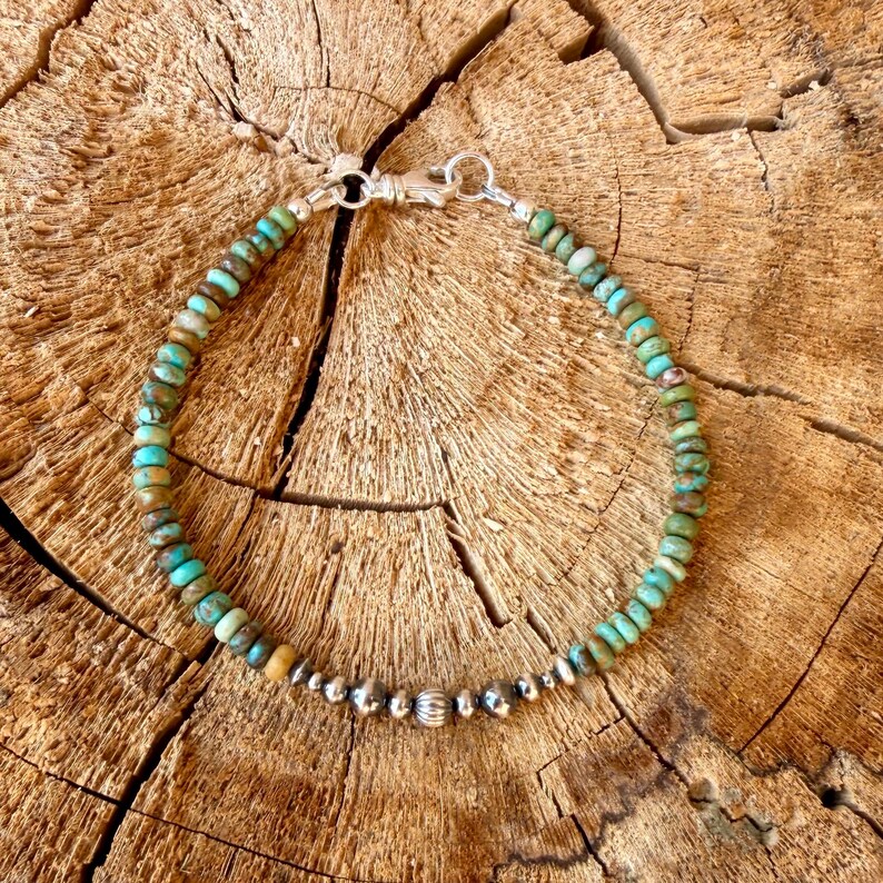 Green Turquoise & Desert Pearl Anklet • Dainty Southwestern Ankle Bracelet image 7