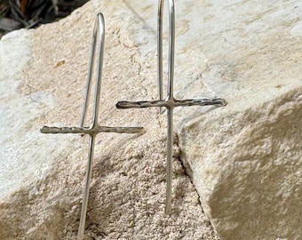 Handcrafted Sterling Silver Cross Earrings – Unique Seamless Design (20g or 18g Option)