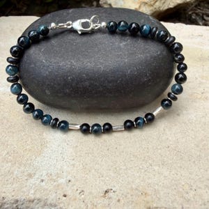 Blue Tiger’s Eye Onyx Bracelet • Hawk’s Eye • Sterling Silver Jewelry image 4