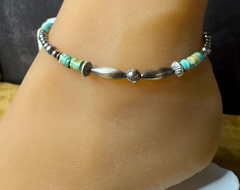 Kingman Turquoise Anklet • Sterling Silver Desert Pearls • Southwest Jewelry