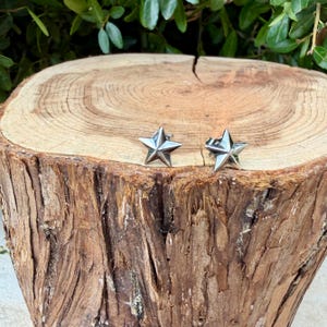 Sterling Silver 3D Star Stud Earrings · Western & Southwestern Rustic Minimal Star Posts image 6