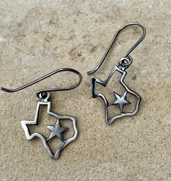 Texas Star Sterling Silver Earrings, Star Dangle Earrings, Silver Star Jewelry, Handmade Earrings, Gift Idea
