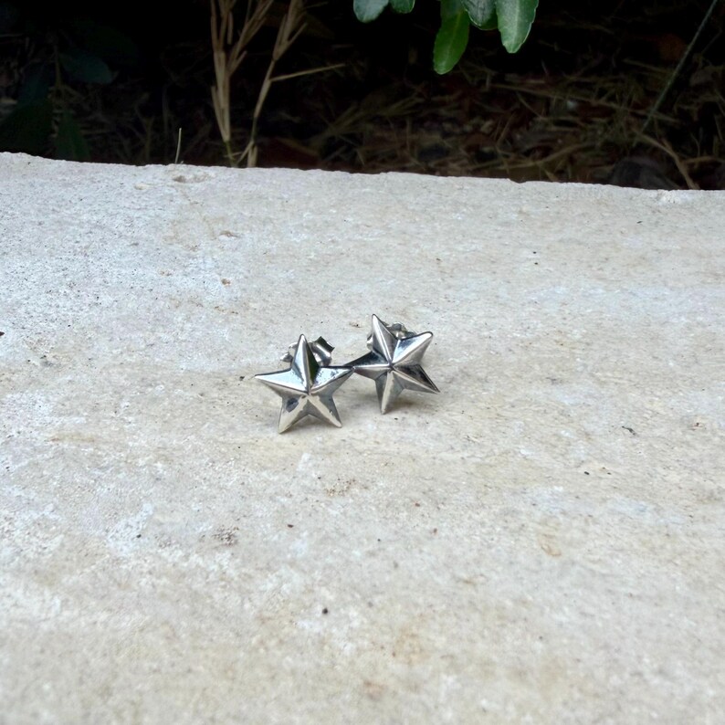 Sterling Silver 3D Star Stud Earrings · Western & Southwestern Rustic Minimal Star Posts image 3