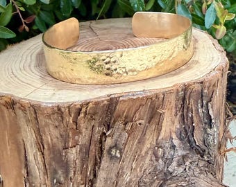 Hammered Brass Cuff • Hand‑Forged • Rustic Golden Bracelet