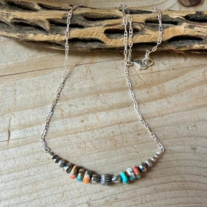 Spiny Oyster Turquoise Bar Necklace • Desert Pearls • Sterling Silver Southwest Necklace image 2