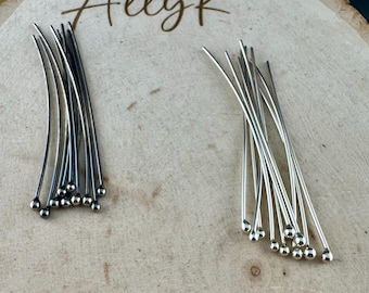 Alfileres de cabeza esférica Argentium de 20 g • 2 pulgadas • Forjados a mano • Paquete de 10