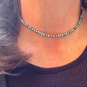 Kingman Turquoise & Desert Pearls Sterling Silver Choker Necklace • Arizona Turquoise