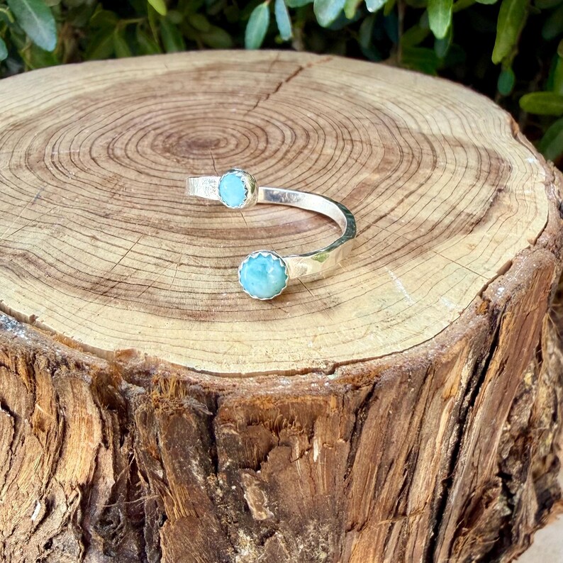 Larimar Sterling Silver Ring • Adjustable Double Bezel • Sky‑Blue Caribbean Stone imagen 9