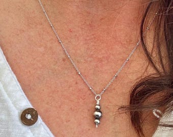 Sterling Silver Desert Pearl Pendant Charm • Delicate Satellite Chain Necklace