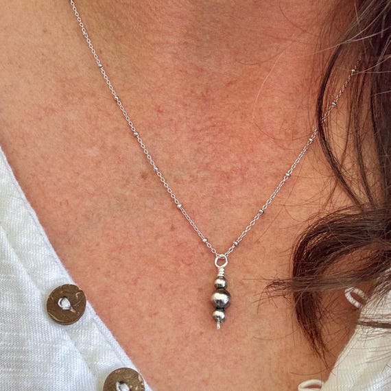 Navajo Pearls Pendant Charm, Sterling Silver Satellite Chain, Navajo Necklace, Authentic Native American Jewelry, Gift For Her