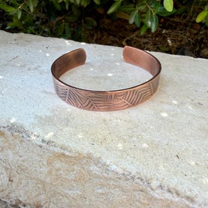 Leaves Embossed Copper Cuff • Rustic Raw Copper Bracelet • Hand‑Forged Southwestern Jewelry image 7