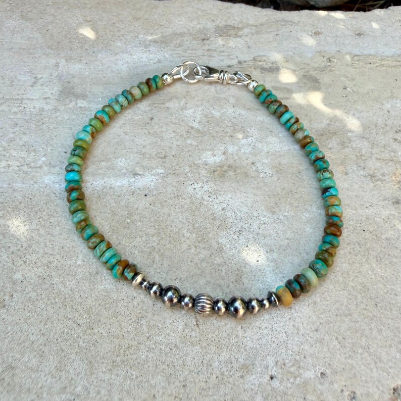 Green Turquoise & Desert Pearl Anklet • Dainty Southwestern Ankle Bracelet image 5