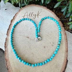 Kingman turquoise choker • Kralen van 4-5 mm • Lichtblauwe turquoise ketting • Sterling zilveren tussenstukjes afbeelding 7