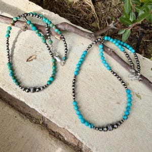 Gargantilla Kingman de turquesa • Perlas del desierto • Plata de ley • Estilo perla navajo imagen 8