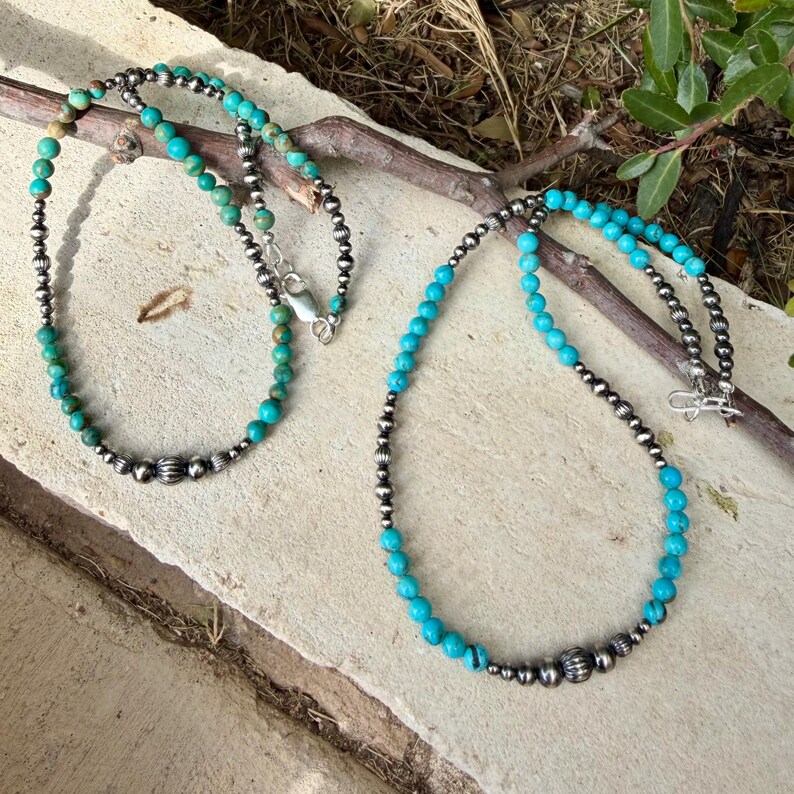 Gargantilla Kingman de turquesa • Perlas del desierto • Plata de ley • Estilo perla navajo imagen 8