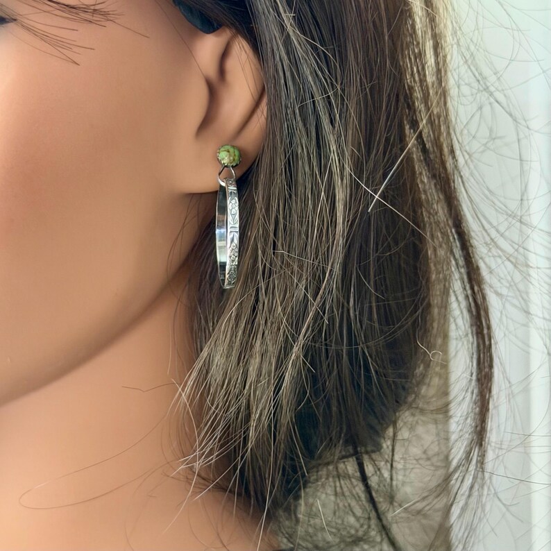 Turquoise Sterling Silver Butterfly‑Floral Hoop Earrings • 6mm Kingman Turquoise • Custom Colors image 5
