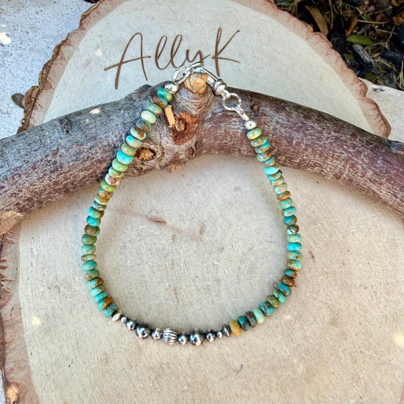 Kingman Green Turquoise & Desert Perlenarmband | Sterling Silber südwestlichen Schmuck Bild 2