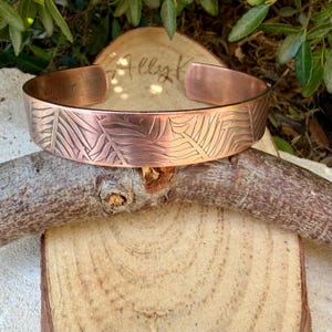 Leaves Embossed Copper Cuff • Rustic Raw Copper Bracelet • Hand‑Forged Southwestern Jewelry image 4