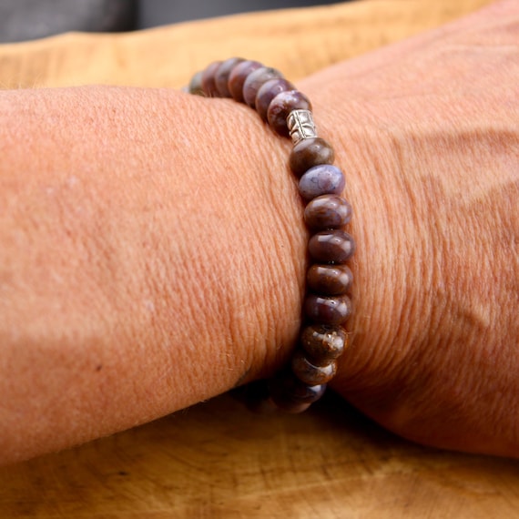 Stretch Seam Agate Gemstone Stretch Bracelet, Sterling Silver Beaded Bracelet, Stretch Beaded Bracelet, Natural Gemstone Jewelry