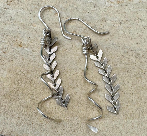 Sterling silver spiral dangle chain earrings