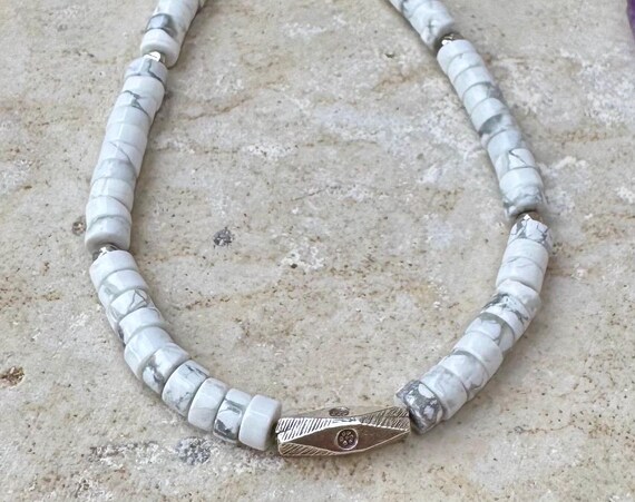 White Howlite Bracelet, Sterling Silver Gemstone Bracelet, Beaded Jewelry, Howlite Jewelry, Modern Jewelry, Gift for Her