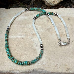 Mother of Pearl, Kingman Turquoise & Desert Pearl Choker • Sterling Silver • Southwestern Jewelry image 7