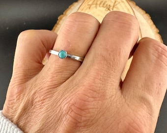 Sterling Silver Kingman Turquoise 4mm Dainty Band Ring - Hammered or Smooth Finish