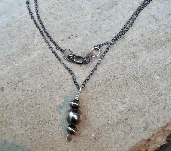 Navajo Pearls Pendant Necklace, Oxidized Sterling Silver Necklace, Cable Chain Pendant, Authentic Navajo Pearls, Navajo Pearl Necklace