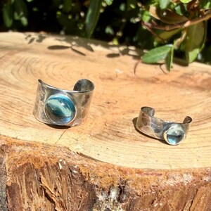 Swiss Blue Topaz Ear Cuff • Hammered Sterling Silver • No Piercing • 4mm or 7mm image 12