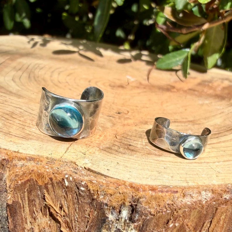 Swiss Blue Topaz Ear Cuff • Hammered Sterling Silver • No Piercing • 4mm or 7mm image 12