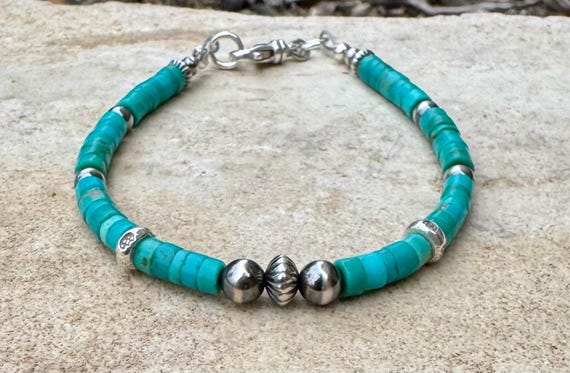 Navajo Pearl with Turquoise Bracelet, Sterling Silver Beaded Gemstone Bracelet, Native American Jewelry, Turquoise Gift