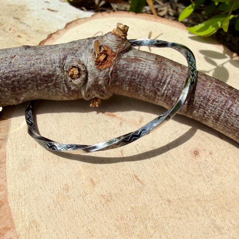 Sterling Silver Zig‑Zag Twist Cuff Bracelet • Oxidized Stacking Jewelry image 8