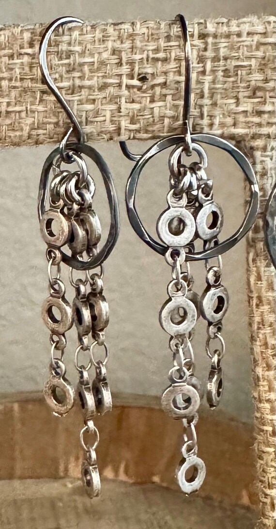Chain earrings with sterling silver circle accent