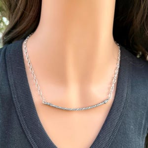 Sterling Silver Bar Necklace • Hand‑Forged Twisted Bar • Rustic Chain image 5